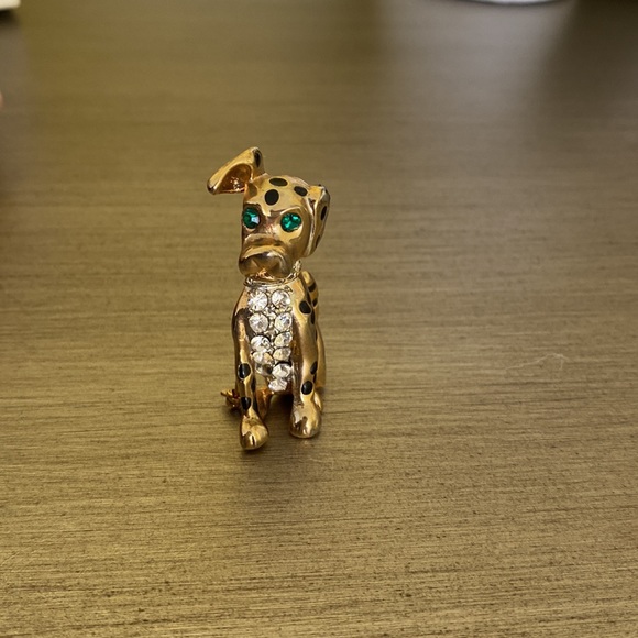 Dog Pin Gold Tone Crystal Rhinestones & Black Enamel Spots, Spotted Dog Brooch - Picture 7 of 11